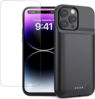 Pxwaxpy Battery Case for iPhone 13 Pro Max/14 Pro Max/14 Plus,Slim 8600mAh Charger Case Upgraded 360°Anti-Fall Protection Rechargeable Charging case for iPhone 13 Pro Max/14 Pro Max/14 Plus Black