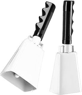 BLUE PANDA 9.5 Inch White Steel Cowbells Sports Noise Makers | Loud Cheering Bell for Stadium Events | School Bells Chimes Call Alarm Pack of 2