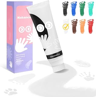 Nabance Baby Hand and Footprint Paint, Sponge Head, Baby Safe Paint, White | 2.54 fl oz, Dog Nose, Paw Print Paint, Non-Toxic Acid-Free, Baby Handprints Paint for Newborn Keepsake, Baby First Halloween