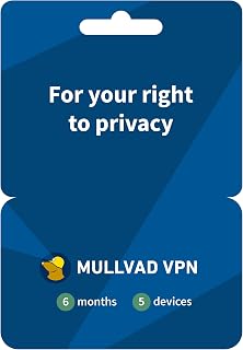 Mullvad VPN - 6 Months for 5 Devices - No-Log VPN for Internet Freedom | Windows, macOS, Linux, iOS & Android, WireGuard Protocol, No Email Needed, Based in Sweden, Independently Audited