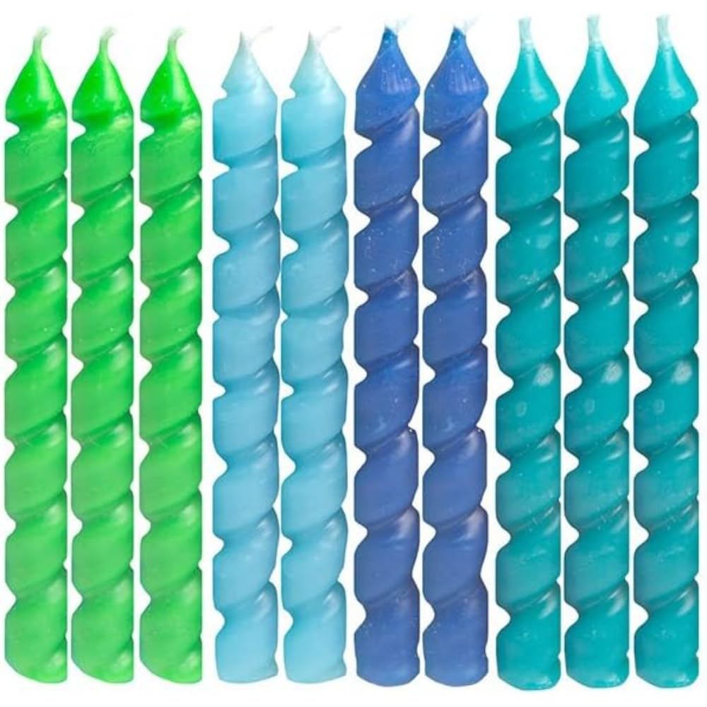 Unique Blue & Green Spiral Birthday Candles - 10ct, Vibrant Colors - Perfect For
