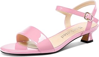 Saekcted Women Kitten Low Heel Open Toe Strappy Ankle Sandals Slingback Buckle Dress Shoes Casual Party Summer 3CM Heels