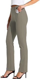 Willit Ladies Straight Leg Yoga Pants Stretch Work Trousers Office Casual 4 Pockets Belt Loops 28in/29in/30in/31in/33in