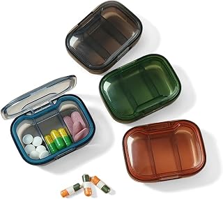 Portable Pill Organizer, Small Pill Box, 3 Compartment Tablet Dispenser Case, Travel Capsule Storage, Carry and Store Medicine Black