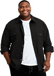 Big and Tall Shirts for Men,Button Down Work Shirt with Roll-Up Sleeves and Utility Pockets,Casual Outdoor Western Fit