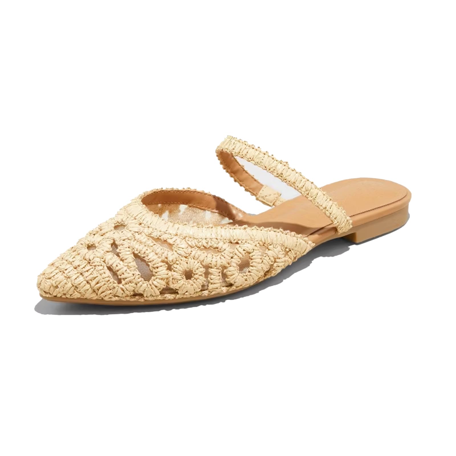 Mesh Mules for Women Comfy Raffia Woven Strap Closed Pointed Toe Mule Flats Casu