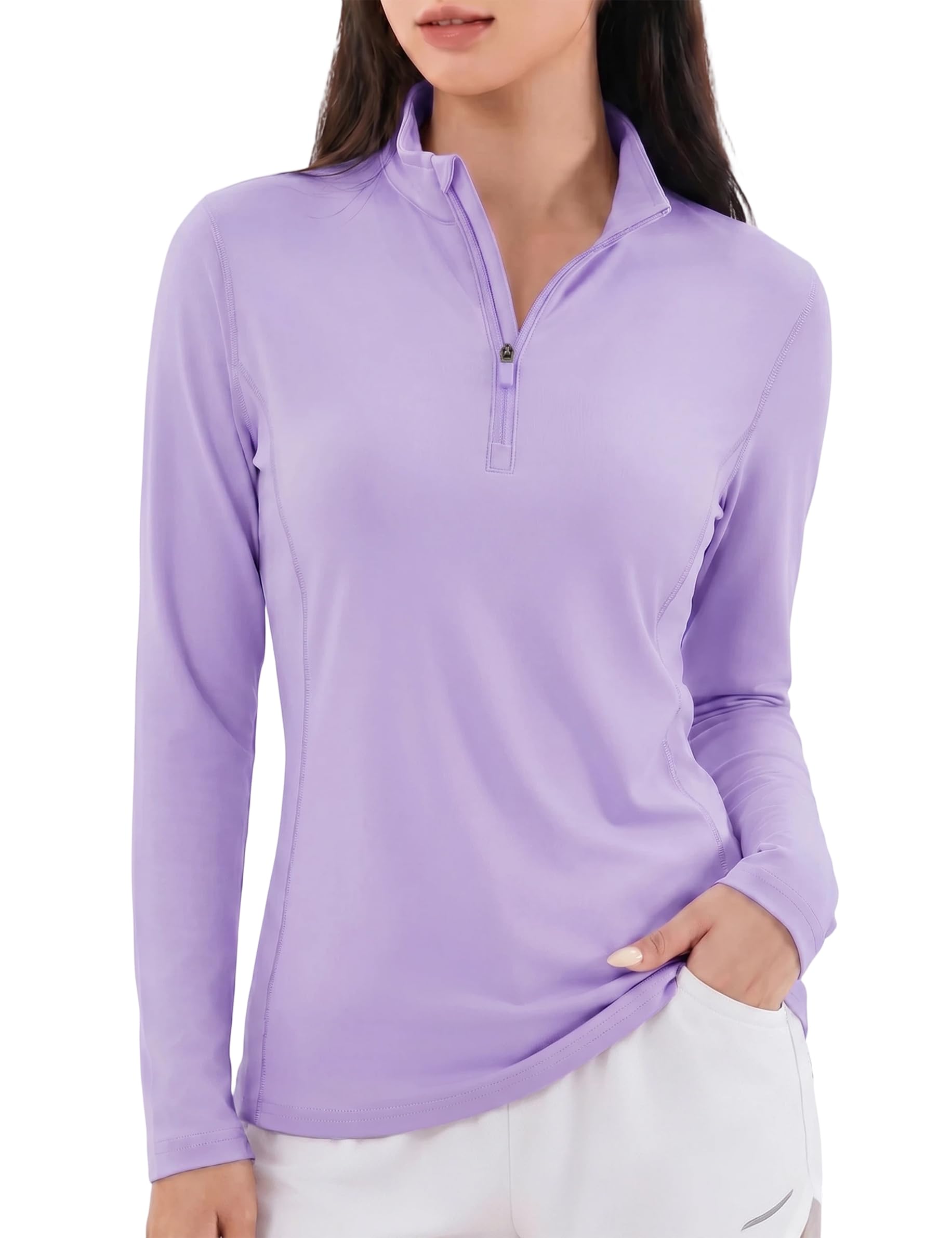 KEFITEVD Women's Long Sleeve T-shirt, Sports, Half Zip, UV Protection, Sweat-Abs
