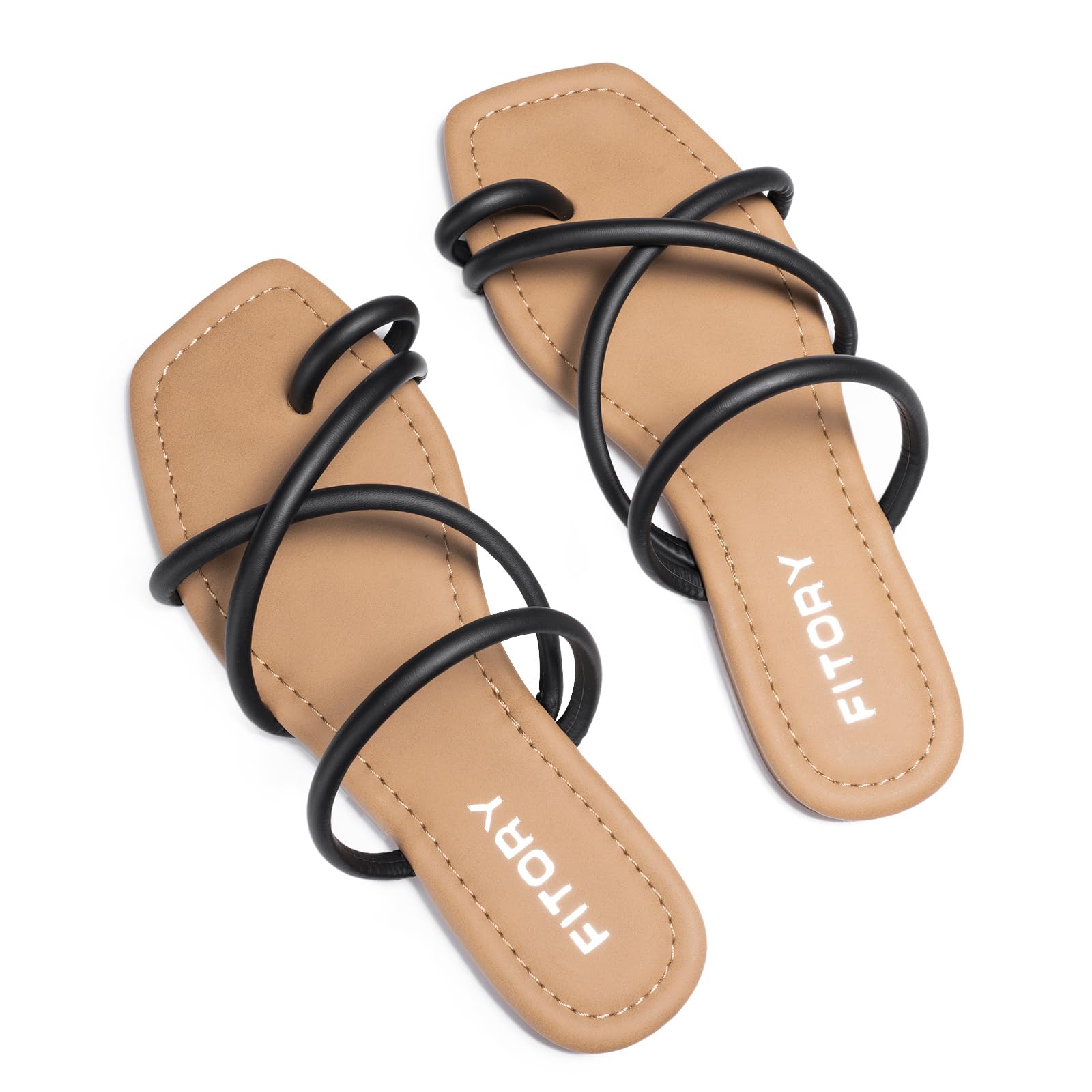 FITORY Women's Slide Sandals Toe Ring Thongs Cross Strappy Flat