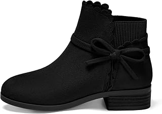 Coutgo Botas de tobillo con lazo para niñas pequeñas, tacón bajo y grueso, para otoño