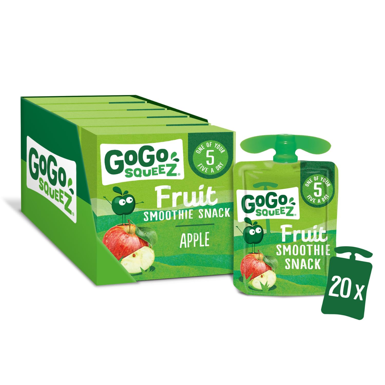 GoGo squeeZ Fruit Pouches, Apple, 20x90g, No Added Sugar, Kids Snacks