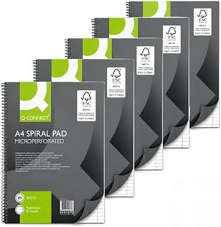 Q-Connect Ruled Margin Spiral Soft Cover Notebook 80 Pages 4 Hole Punched Pack of 5