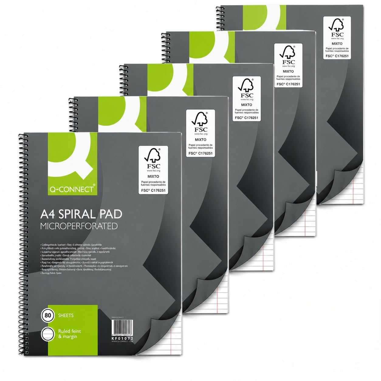 Q-Connect Ruled Margin Spiral Soft Cover Notebook 80 Pages 4 Hole Punched Pack o