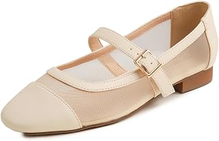 Feversole Women's Square Toe Mary Jane Fashion, Square Toe Easy Buckle Low Heel Slip On Flats in Vegan Leather