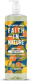 Faith In Nature 1L Natural Grapefruit & Orange Body Wash, Invigorating, Vegan and Cruelty Free, No SLS or Parabens