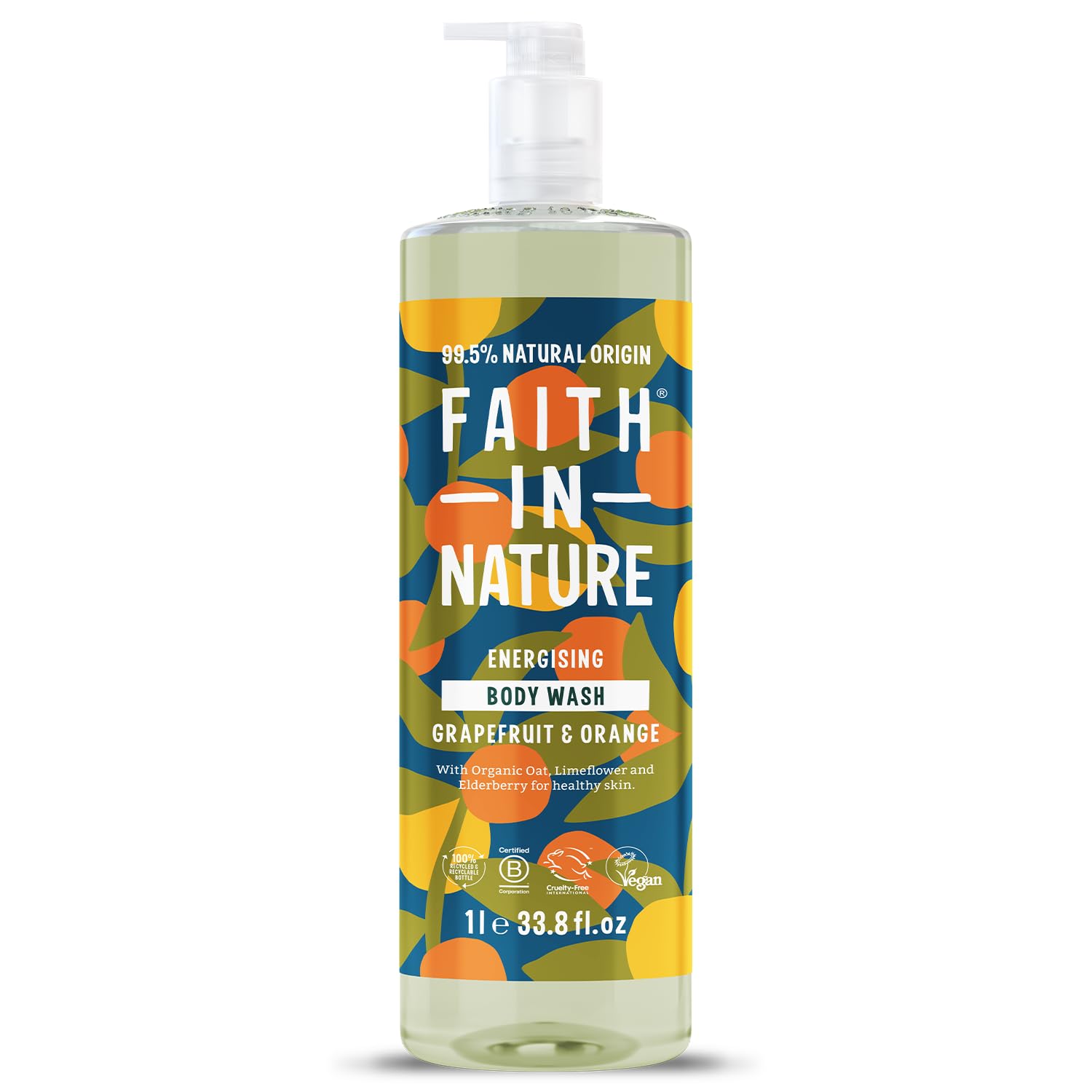 Faith In Nature 1L Natural Grapefruit & Orange Body Wash, Invigorating, Vegan an