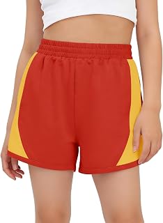 Haloumoning Pantaloncini da ragazza alla moda elastici a vita alta Colorblock allenamento pantaloncini da corsa con tasche 5-14 anni