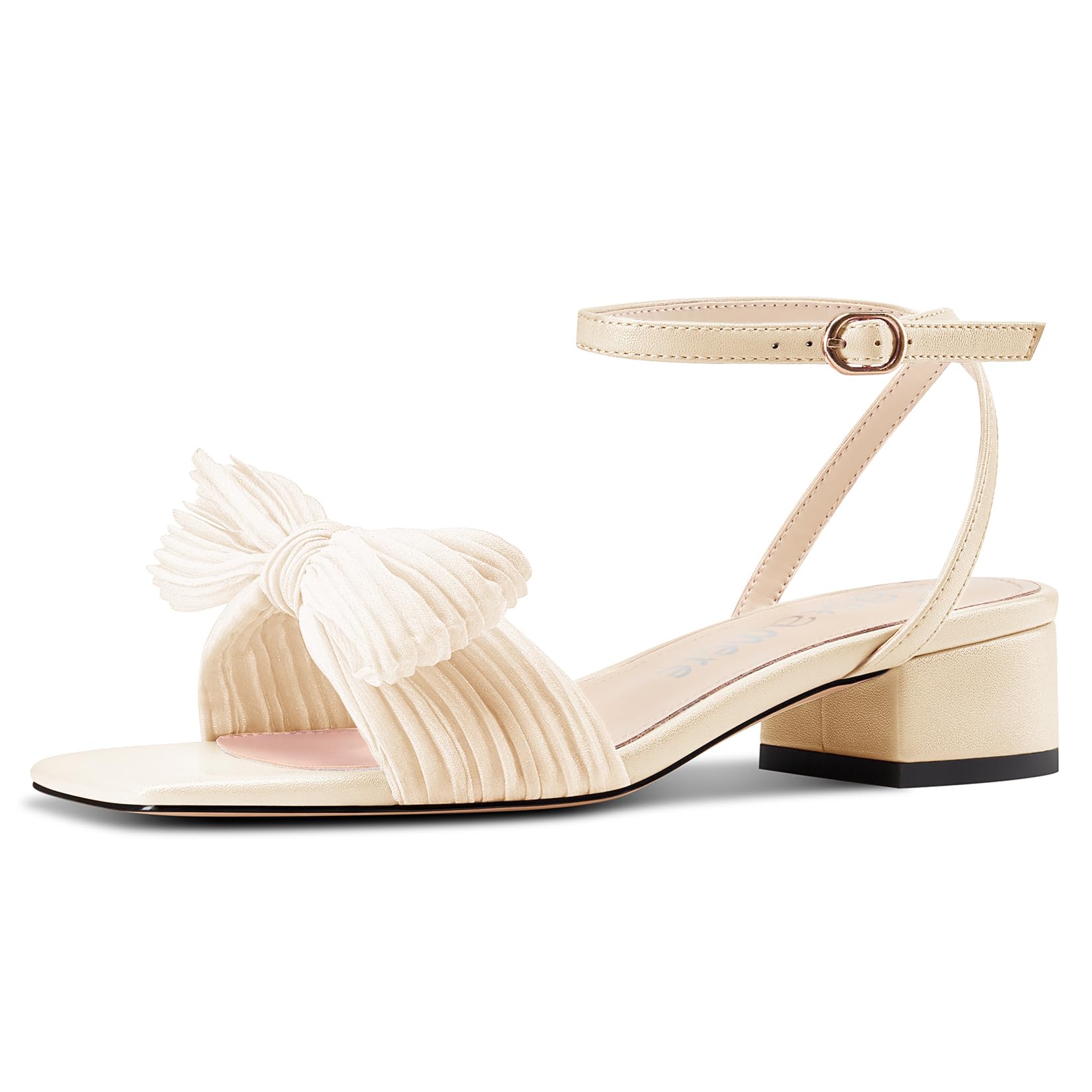 Castamere Women's Bow Tie Block Chunky Heel Sandals Square Toe Straps Ankle Buck
