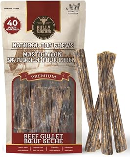 Bully Bunches All Natural 6 Inch Beef Jerky Sticks – Soft and Crunchy Gullet Chews - Odour Free, Rawhide Free, Chemical Free – Safe, Healthy and Nutritious Dog Treats for Light Chewers, 40 Pk