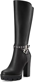 Castamere Women's Chunky Wide High Heel Closed Toe Round Toe Half Zipper Buckle Closure Office Classic Boots