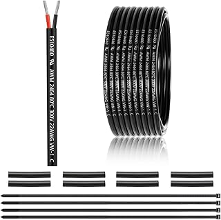 22 Gauge 2 Conductor Electrical Wire 25FT, UL 2464 22 AWG 2 Wire Cable | Tinned Copper PVC Stranded 22/2 Core Wire for LED Strips Lighting, Outdoor Low Voltage Extension Cable, Automotive etc.