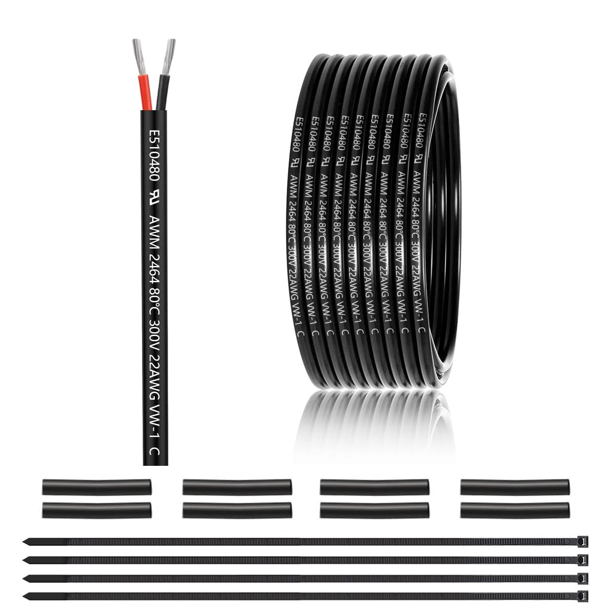 22 Gauge 2 Conductor Electrical Wire 25FT, UL 2464 22 AWG 2 Wire Cable | Tinned 