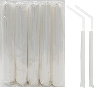 500 Counts Plastic Clear Plastic Straws Individually Wrapped, Soft Thin Bendy Stretchable, Regular 0.24 Inch Diameter, 8.27 Inch Length
