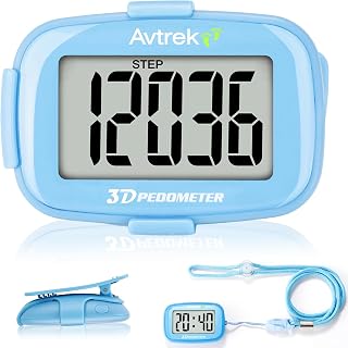 AVTREK Step Counter with Clip and Lanyard 3D Pedometer with Time Display