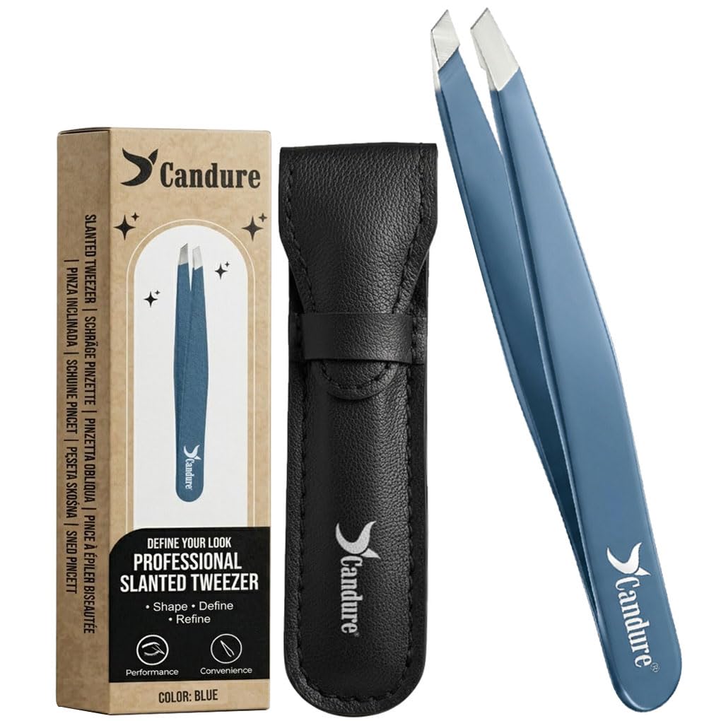Candure Professional Slanted Tweezers for Men and Women – Precision Stainless St