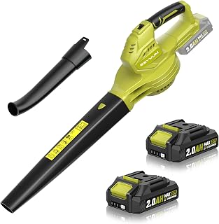 SEYVUM Leaf Blower 20V Cordless, with 2 x 2.0Ah Battery, 350 CFM 150 MPH | 15000 RPM, for Patio Cleaning, Fast Charger Included, Lemon Green
