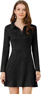 Allegra K Women's Faux Suede Dress Western Long Sleeve Fall A-Line Mini Dresses Cowgirl Outfit