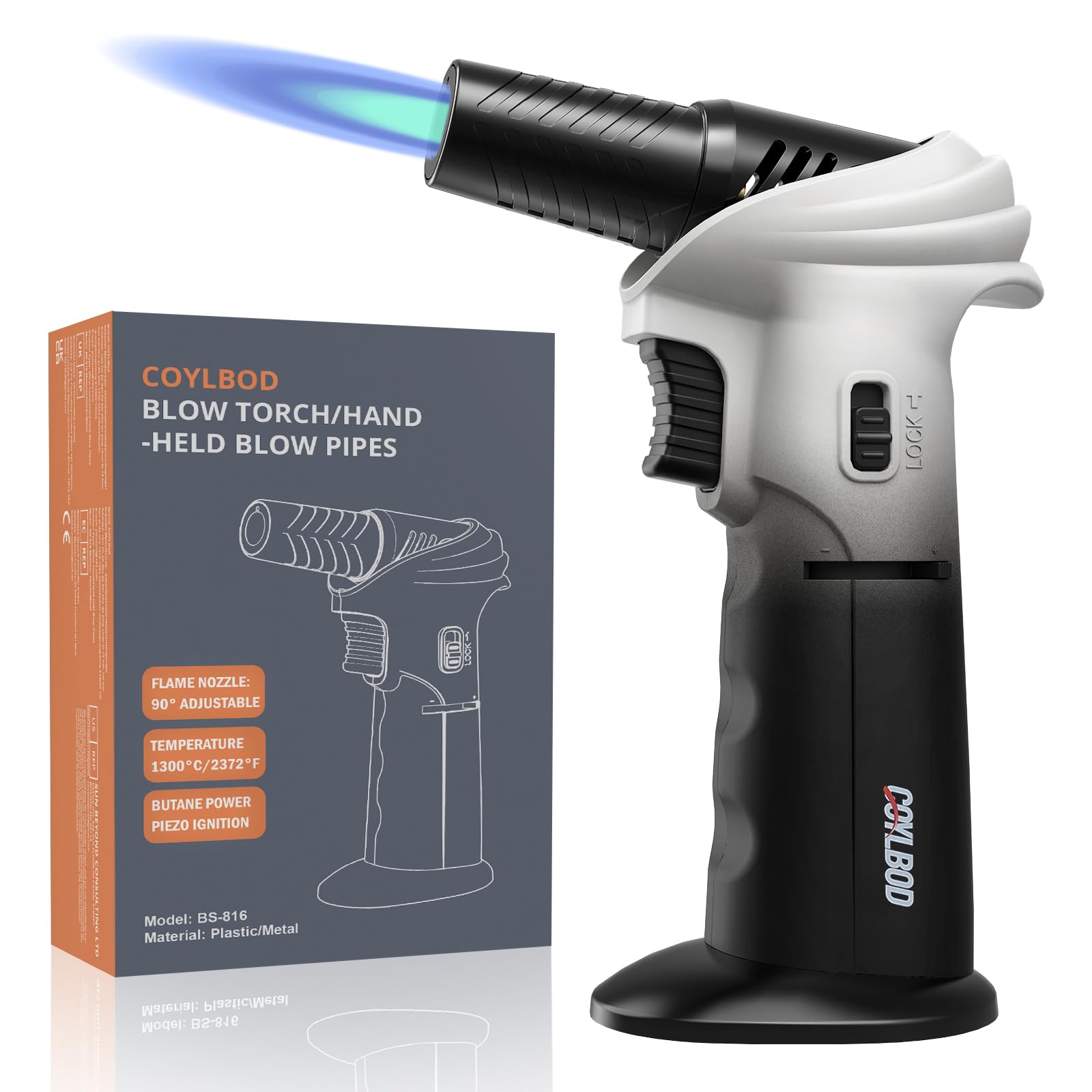 CoYlBod Butane Kitchen Torch, Safety Lock & 0‑90° Rotating Head for Baking | Ref