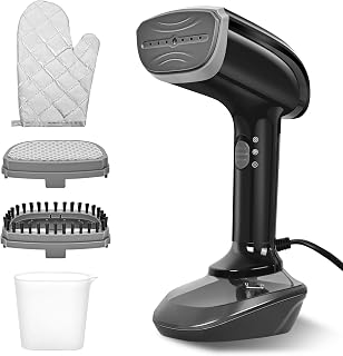 1800W Powerful Steamers Clothes, Professional Hand Held Garment Clothes Steamer with Fast Ceramic Heat-Up Plate, 2-in-1 Ironing & Wrinkle Remover, Lint Brush - Black, for 110V Only