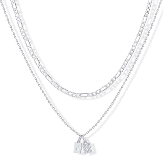 PAVOI Initial Necklace for Women, 14K Gold Plated Double Dog Tag CZ Pendant