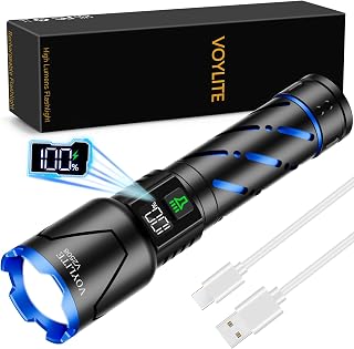 Voylite Torches LED Super Bright Rechargeable 1000000 Lumens | LCD Power Display Powerful 3 Lighting Modes Zoomable for Camping, Exploration, and Dog Walking