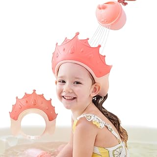 FUSACONY Shower Cap Children, Baby Safe Shampoo Cap, Baby Adjustable Shampoo Protection, Shampoo Protection for Children, Washing Hair without Tears, for 0-9 Years Crown (Red)