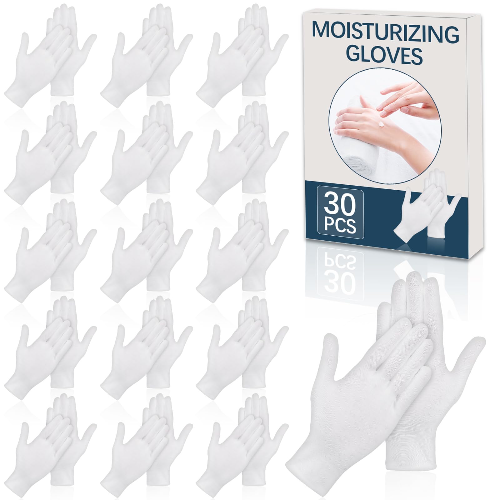 30 Pcs White Cotton Gloves for Dry Hands Sleeping, Men&Women Soft Sleep Gloves f