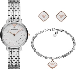 Emporio Armani Montre pour Femmes, Mouvement à Quartz Deux Aiguilles de 32 mm avec Bracelet en Acier Inoxydable de tonalité argentée