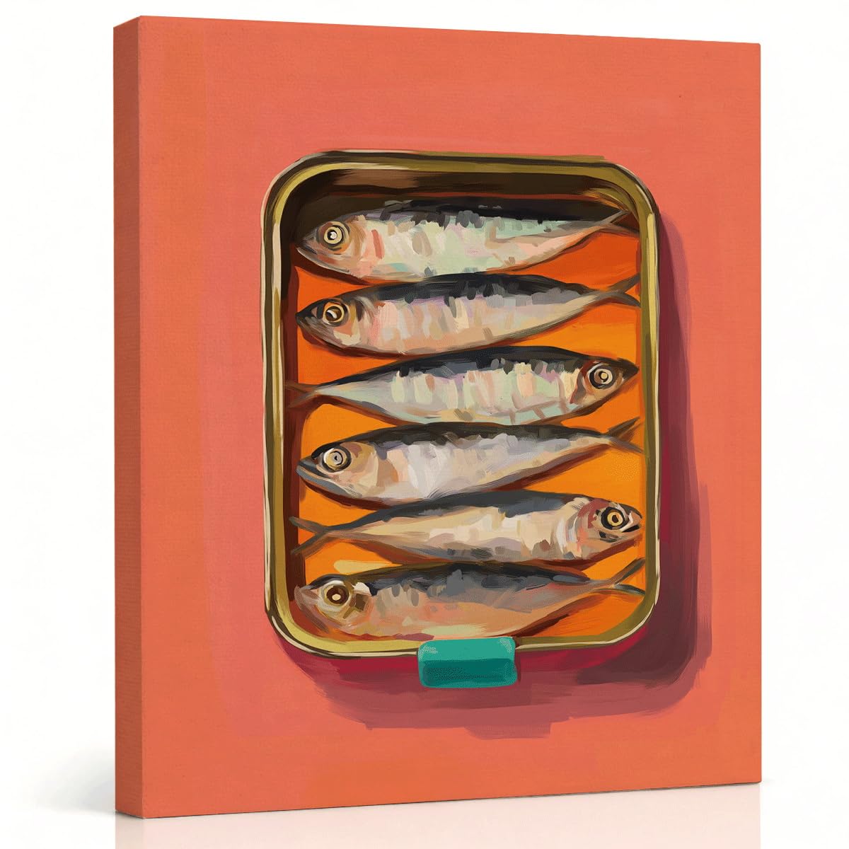 RTVJTERQ Retro Sardine Can Canvas Wall Art, Vibrant Oil Painting Style Fish Prin