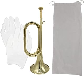 Cheerock Gold Plated Brass Bugle Horn with Bag and Gloves for Military | parade and festival performance, marching band , orchestra compatible, signal horn style, ceremonial instrument