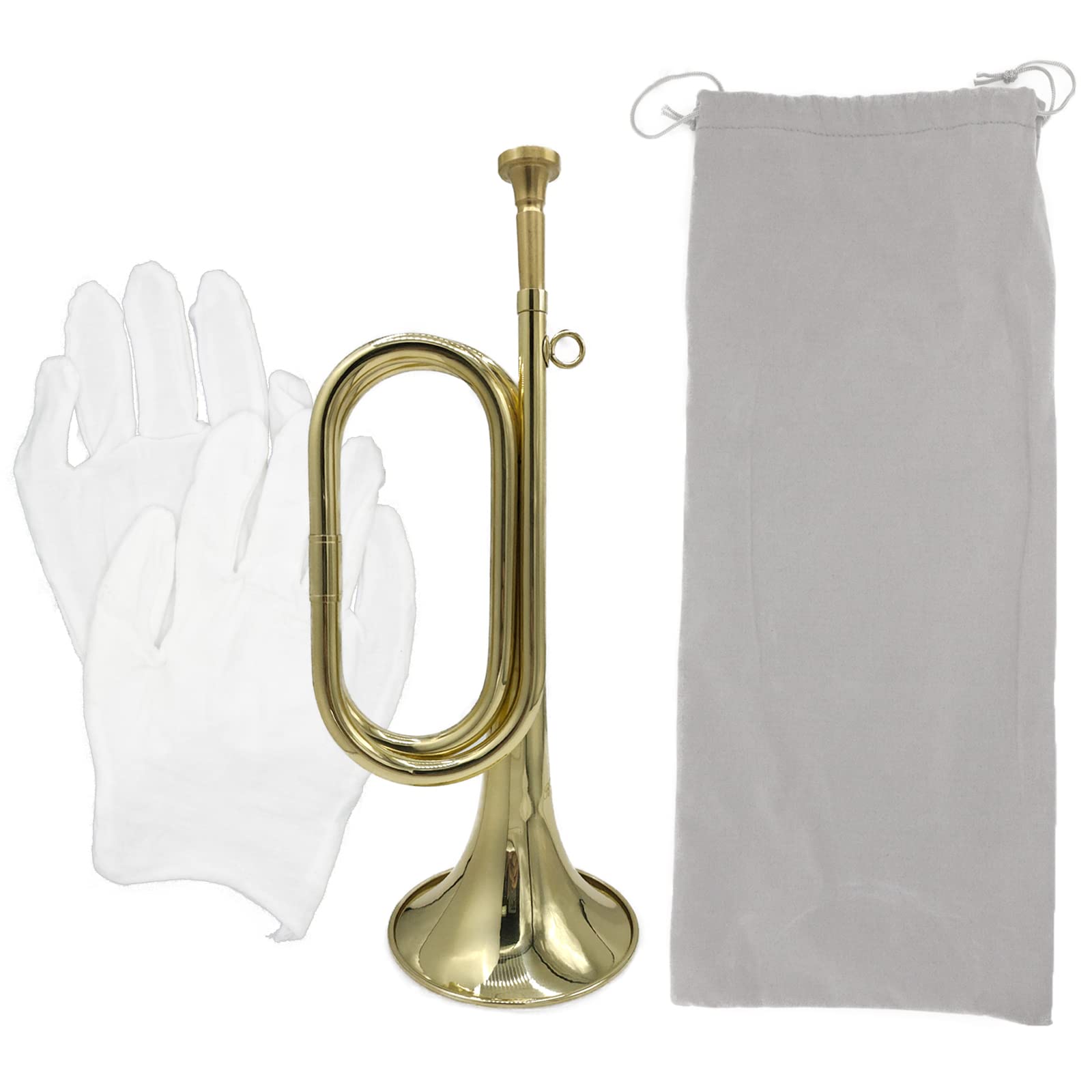 Cheerock Gold Plated Brass Bugle Horn with Bag and Gloves for Military | parade 