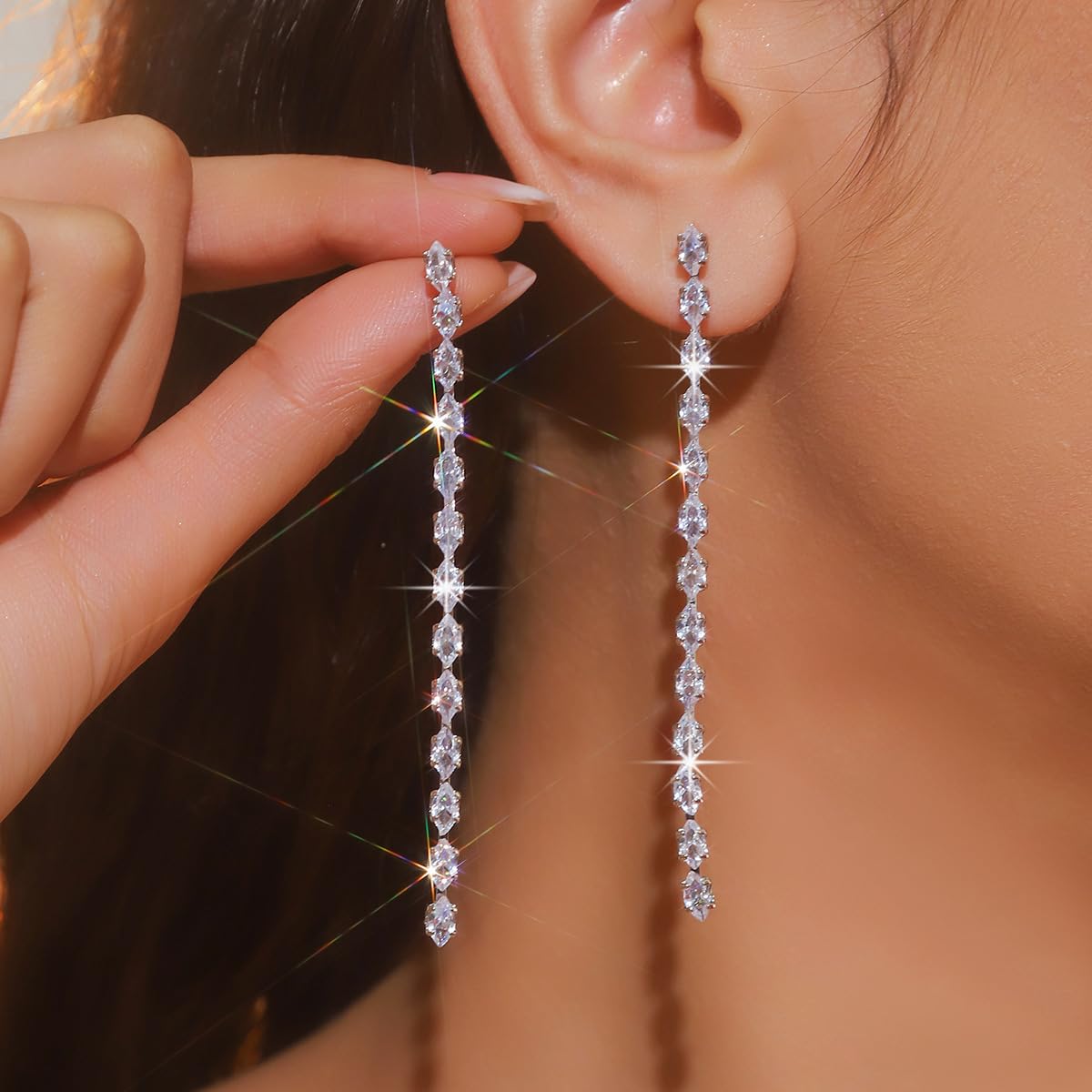 Long Dangle Earrings for Women 925 Sterling Silver/14K Gold Plated Tassel Chain 