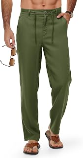 TBMPOY Men's Linen Pants Casual Travel 5 Pockets Lightweight Breathable Dress Pants Summer Beach Work Trousers