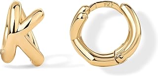 PAVOI 14K Gold Plated Dainty Initial Letter Huggie Hoop Earrings for Women