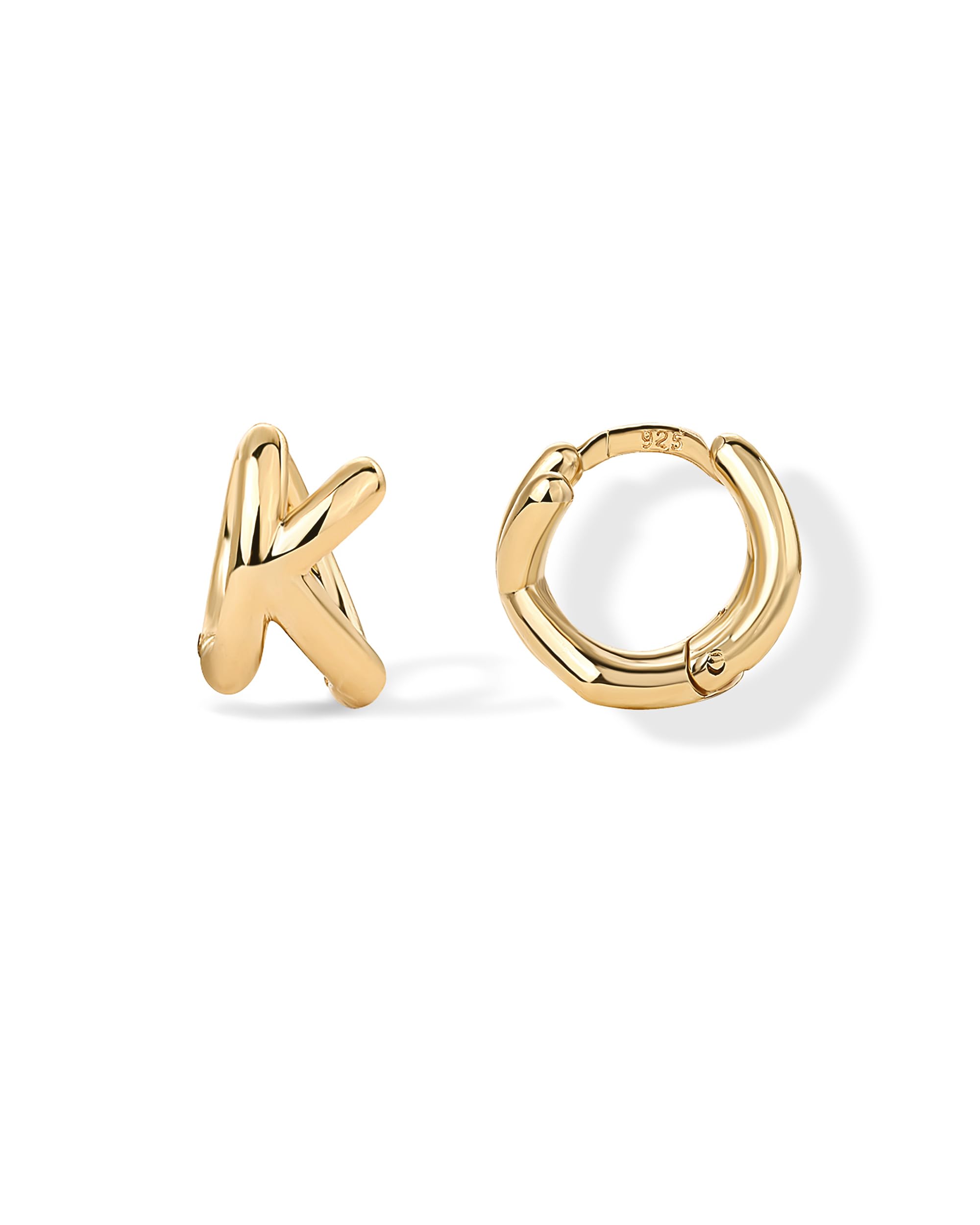 PAVOI 14K Gold Plated Dainty Initial Letter Huggie Hoop Earrings for Women