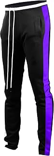SCREENSHOT -S41700 Men's Hip Hop Premium Slim Fit Comfort Track Pants, Athletic Fitness Fashion, Urban Lifestyle Streetwear Bottoms, Black/Purple, 3XLarge