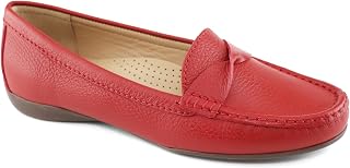 MARC JOSEPH NEW YORK Women Loafers Casual Comfortable Genuine Leather Lightweight Driving Classic Fashion Twisted Penny Slip On Driving Loafers Driving Loafers Flat Shoes, Red Hammered