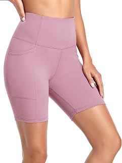 Women's 7" High Waisted Biker Shorts with Pockets Tummy Control Compression Workout Shorts for Running, Yoga, Fitness