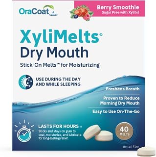 Oracoat XyliMelts Dry Mouth Relief Moisturizing Stick-On Melts Berry Smoothie with Xylitol, for Dry Mouth, Stimulates Saliva, Non-Acidic, Day and Night Use, Time Release, 40 Count