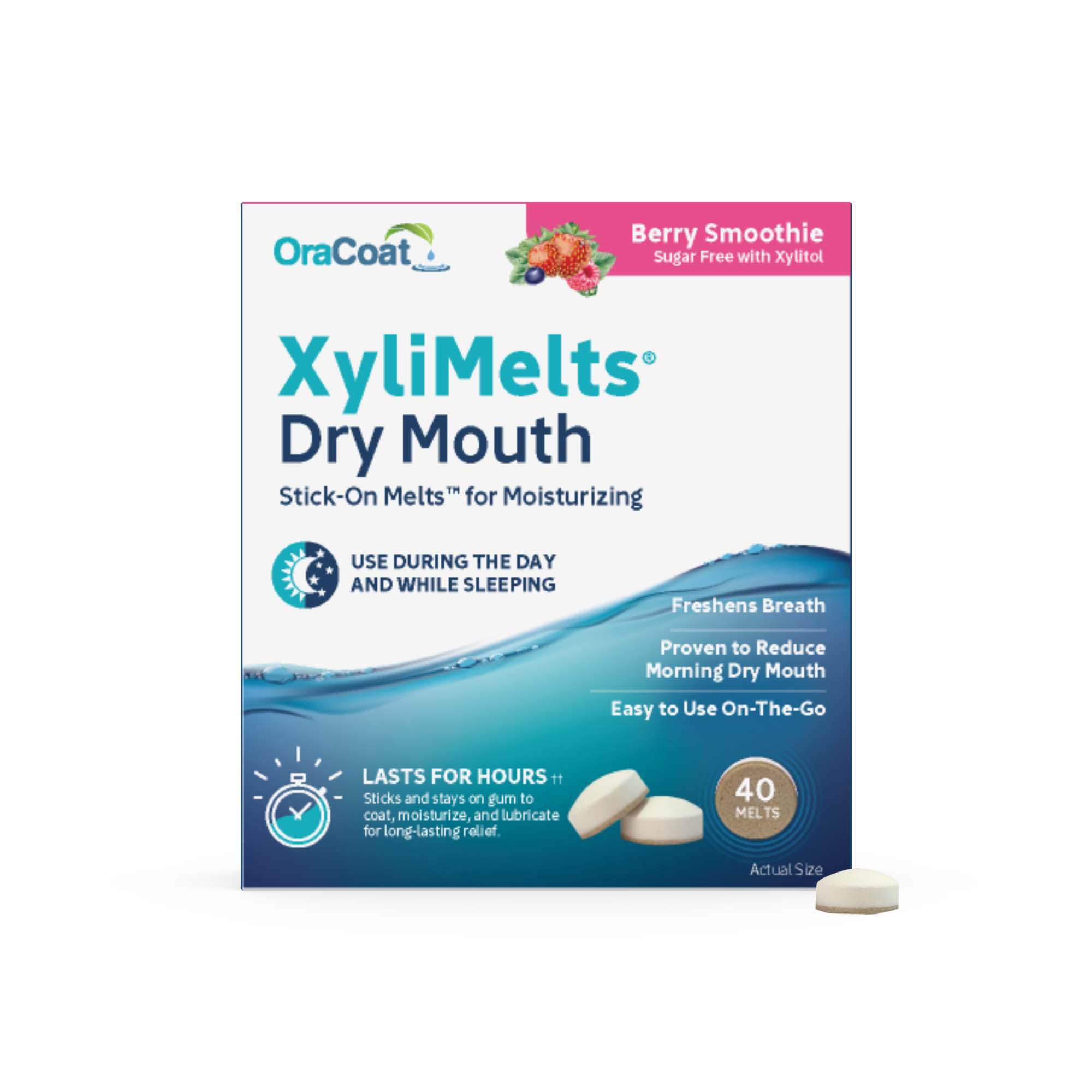 Oracoat XyliMelts Dry Mouth Relief Moisturizing Stick-On Melts Berry Smoothie wi