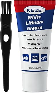 Keze White Lithium Grease Multi-Purpose Lubricant Car Door Grease Tube | Bike Grease with Brush NLGI 2 Rust Corrosion Waterproof for Hinges, Bearings, Gears, Garage Doors, Sliding Track,1oz-1 Pack